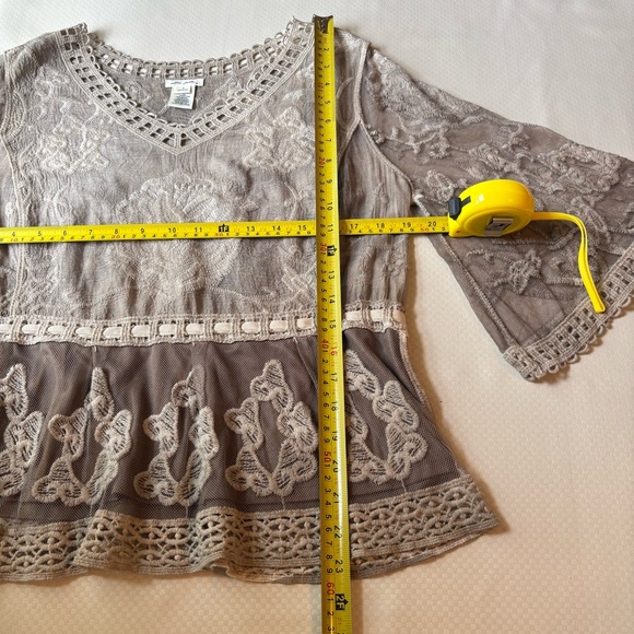 Ultra Pink Tan/Brown Flutter Sleeve Embellished Blouse - Picture 6 of 6